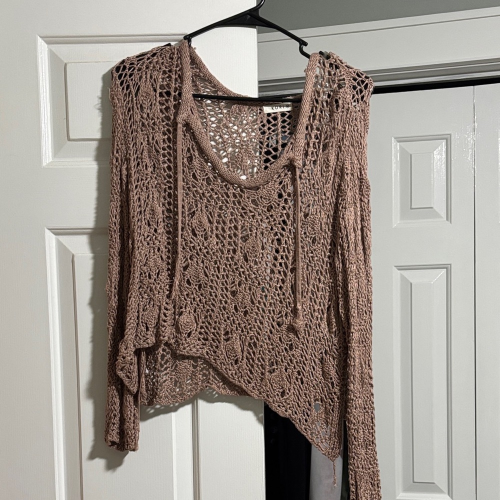 Brown Crochet Knit Sweater